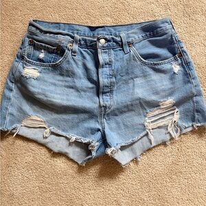 Levi's 501 Light Blue Ripped Jean Shorts